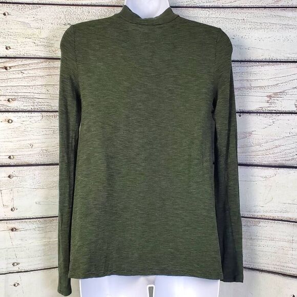American Eagle Soft & Sexy Slub Long Sleeve Top XS Olive Green Mock Neck Keyhole - Picture 4 of 7